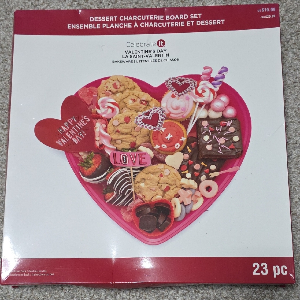 Celebrate It Heart-Shaped Dessert Charcuterie Board Set - Pink and Red